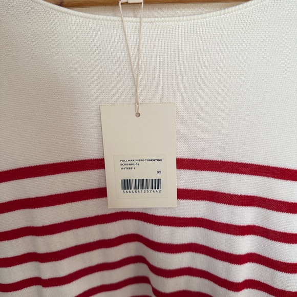 NWT Sezane Red and White Striped Long Sleeve Top M. Tulip back. Corentine jumper - Picture 6 of 7